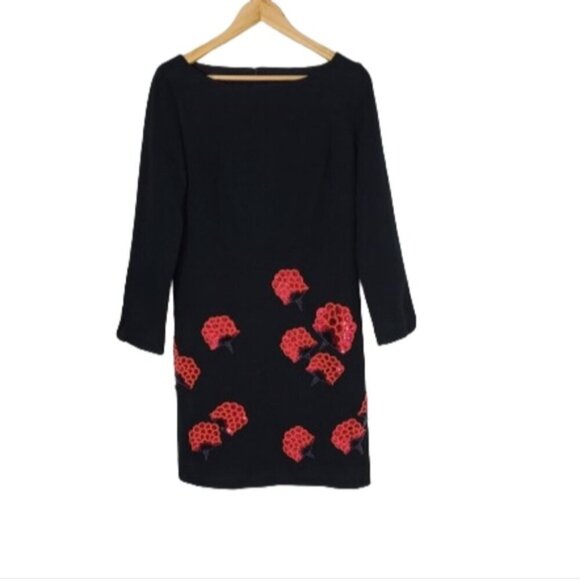 TORY BURCH Etta Black Virgin Wool Blend Embellished Mini Dress Women's Size 6 - Picture 3 of 15